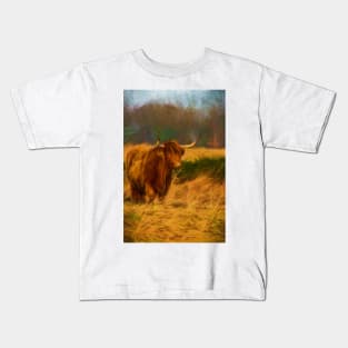 Highland cow with painterly effect Kids T-Shirt